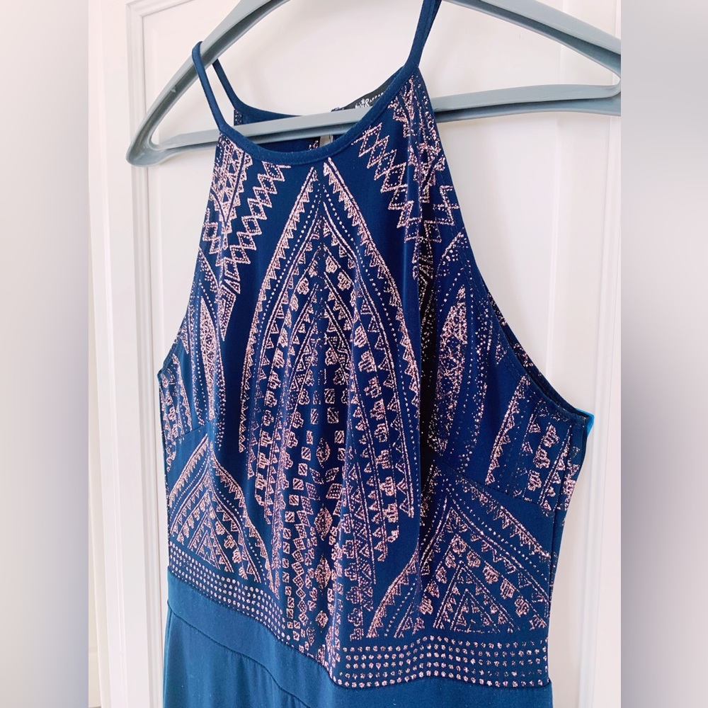 JUMP APPAREL Navy Blue Halter Glitter Jumpsuit - Picture 5 of 7